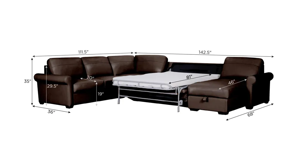 Harley 5-pc. Leather Sectional Dimensions