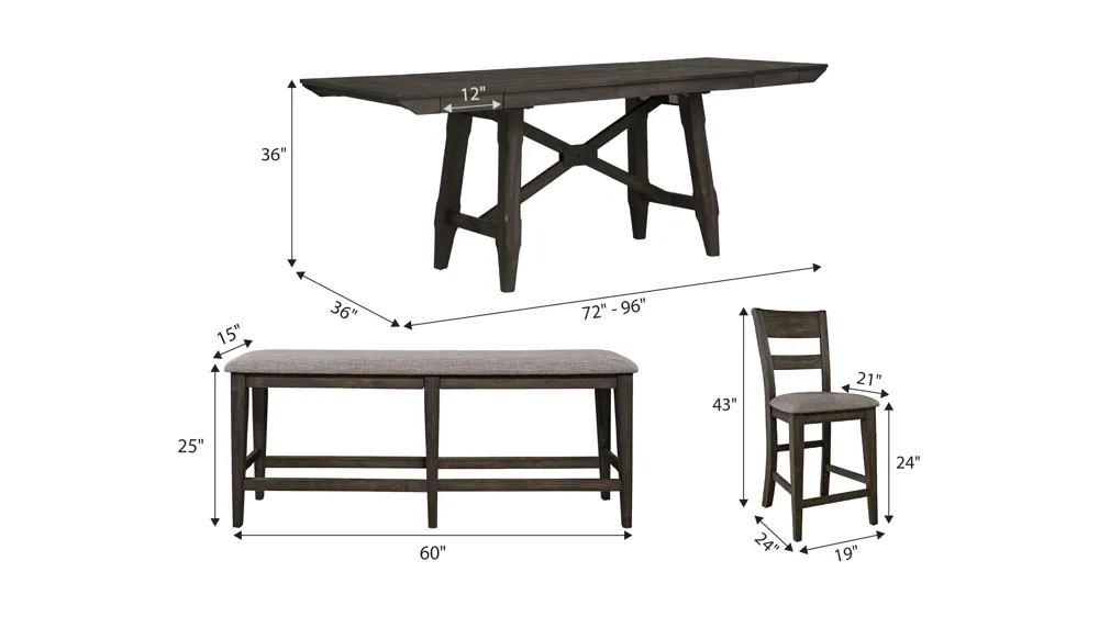 Double Bridge 6-pc. Counter Height Dining Set Dimensions