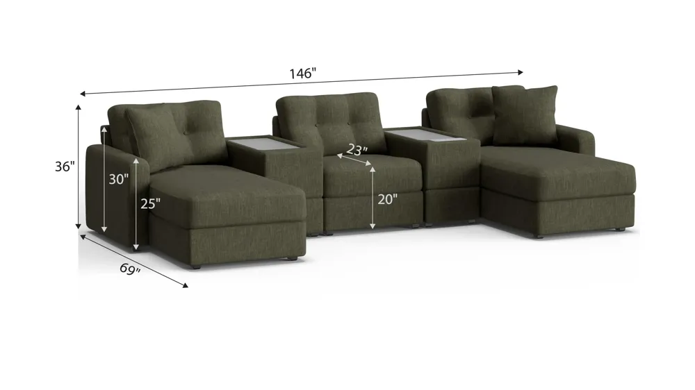 ModularOne 5-pc. Sectional w/One Power Console Dimensions