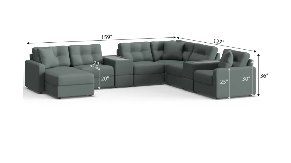 ModularOne 8-pc. Sectional w/One Power Console Dimensions