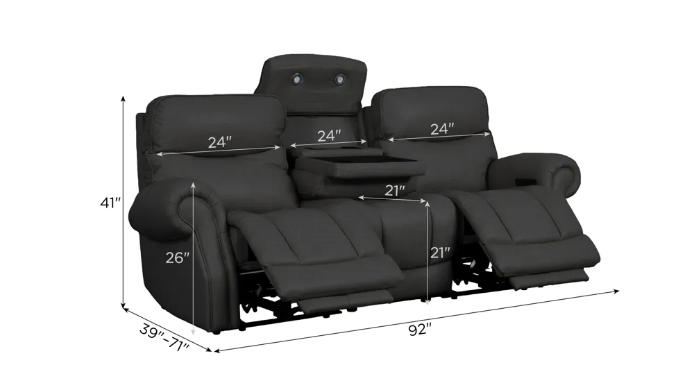 Brooks 3-pc. Zero Gravity Triple Power Sofa Dimensions