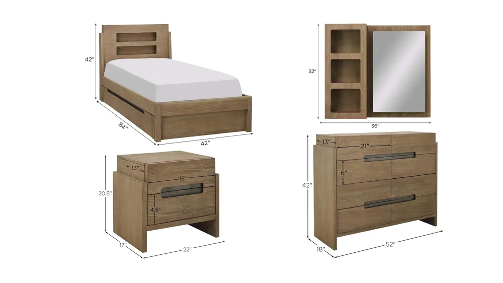 Copper Harbor 4-pc. Bedroom Set w/ Storage Drawer Dimensions