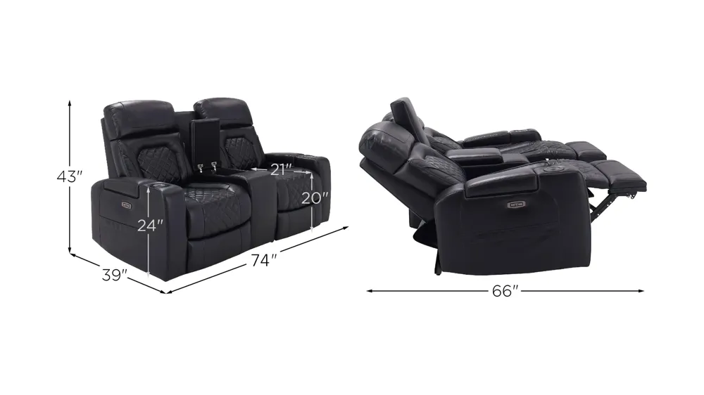 Jordyn Power Console Loveseat w/ Lights Dimensions