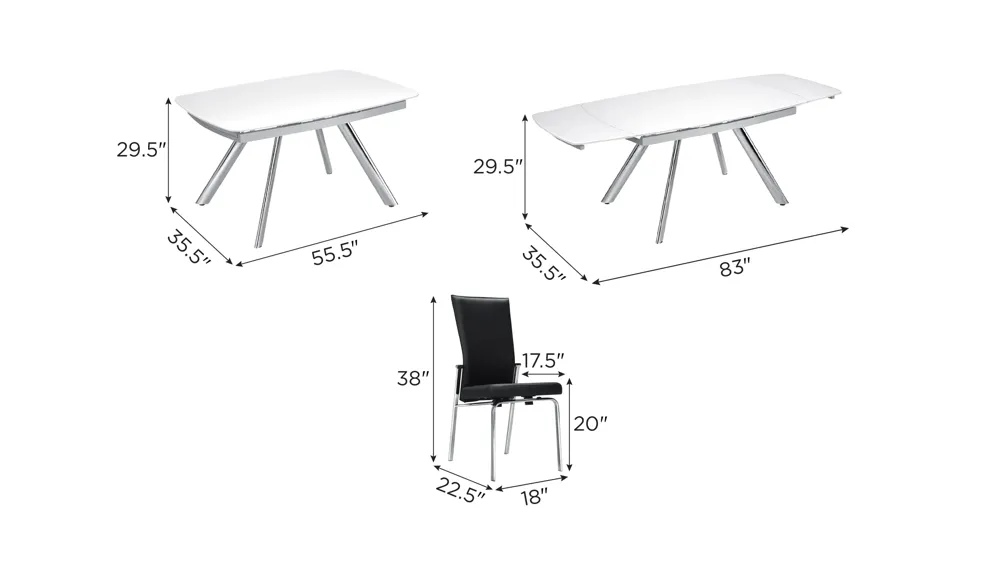 Paloma 5-pc. Glass Dining Set Dimensions