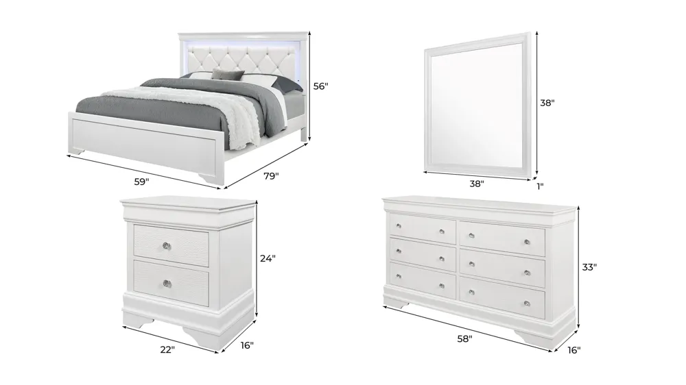 Pompei 4-pc. Bedroom Set Dimensions
