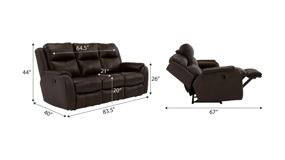 Stevens Reclining Leather Sofa Dimensions