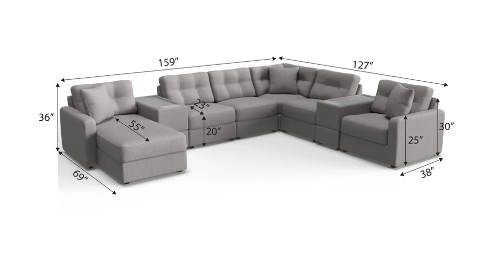 ModularOne 8-pc. Sectional w/Two Power Consoles Dimensions