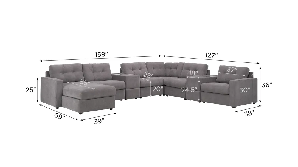 ModularOne 8-pc. Sectional w/Two Power Consoles Dimensions