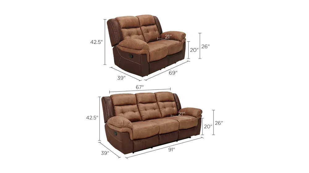 Cody 2-pc. Reclining Sofa and Loveseat Set Dimensions