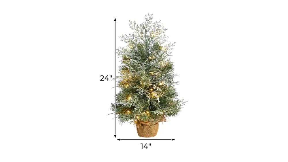 2' Frosted Artificial Christmas Tree with LED Lights in Burlap Base Dimensions