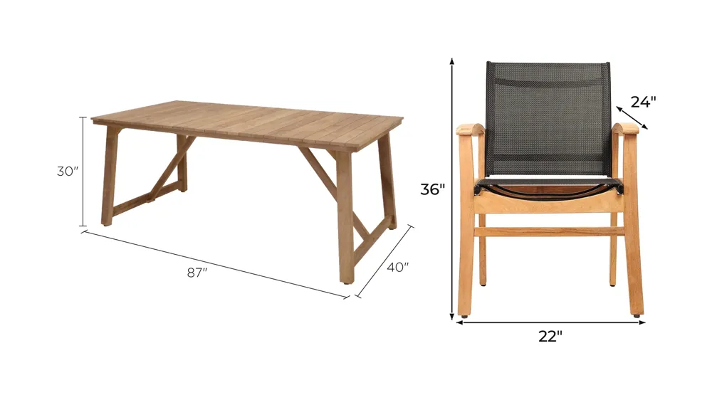 Lifestyle Garden Outdoor 9-pc. Rectangular Dining Set Dimensions
