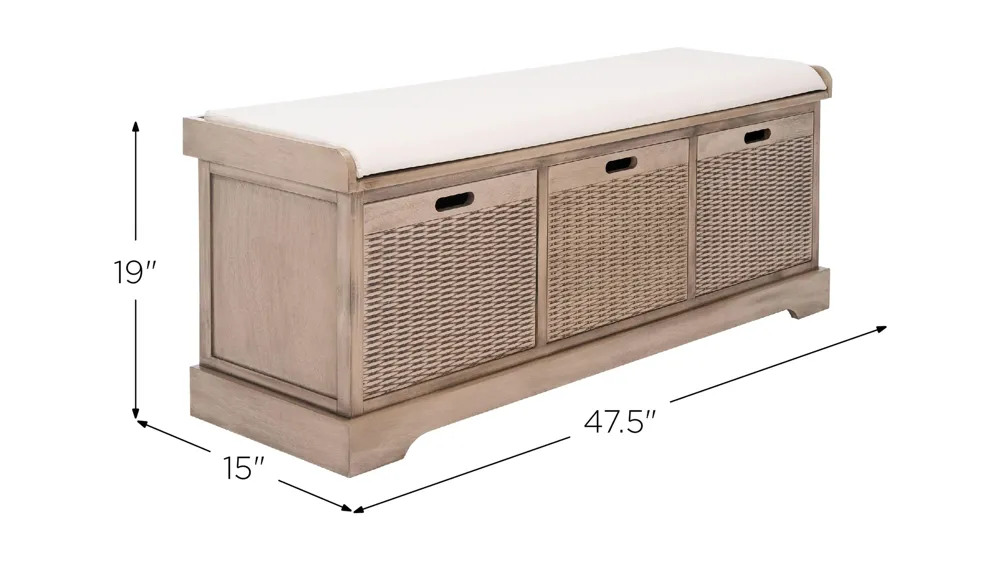 Greenwich 3 Drawer Cushion Bench Dimensions