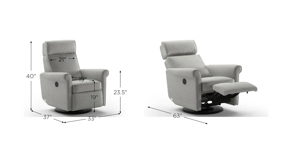 Rolled Power & Battery Recliner Dimensions