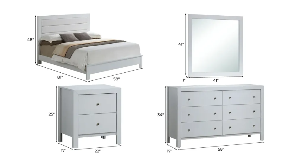 Burlington 4-pc. Upholstered Bedroom Set Dimensions