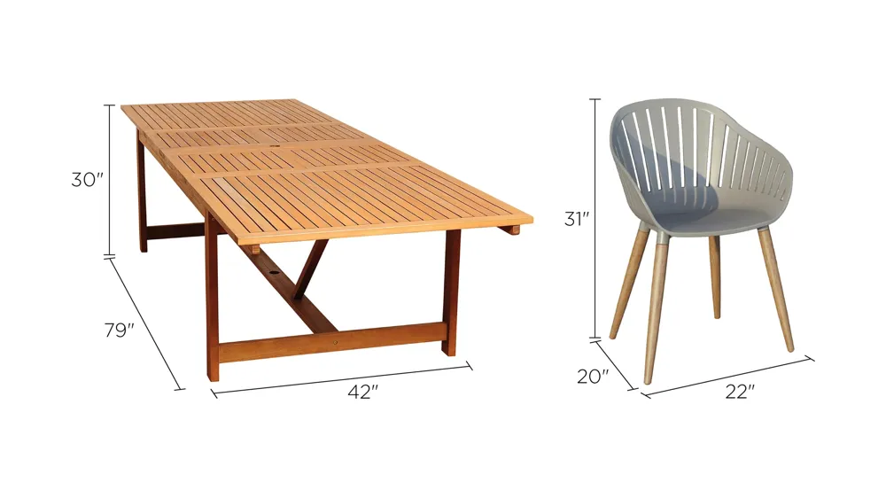 Amazonia Outdoor 9-pc. Rectangular Patio Dining Table Set w/ Eucalyptus Chairs Dimensions
