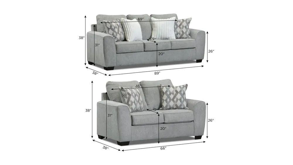 Damien Living Room Set Dimensions