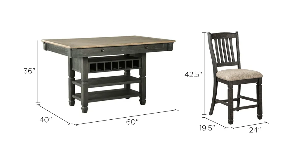Vail 7-pc. Counter-Height Dining Set Dimensions