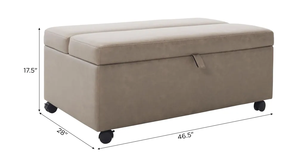 Novah Lift Top Cocktail Ottoman w/ Casters Dimensions