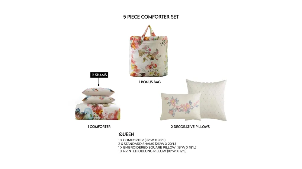 Bebejan Antique Flowers 5-pc. Reversible Comforter Set Dimensions