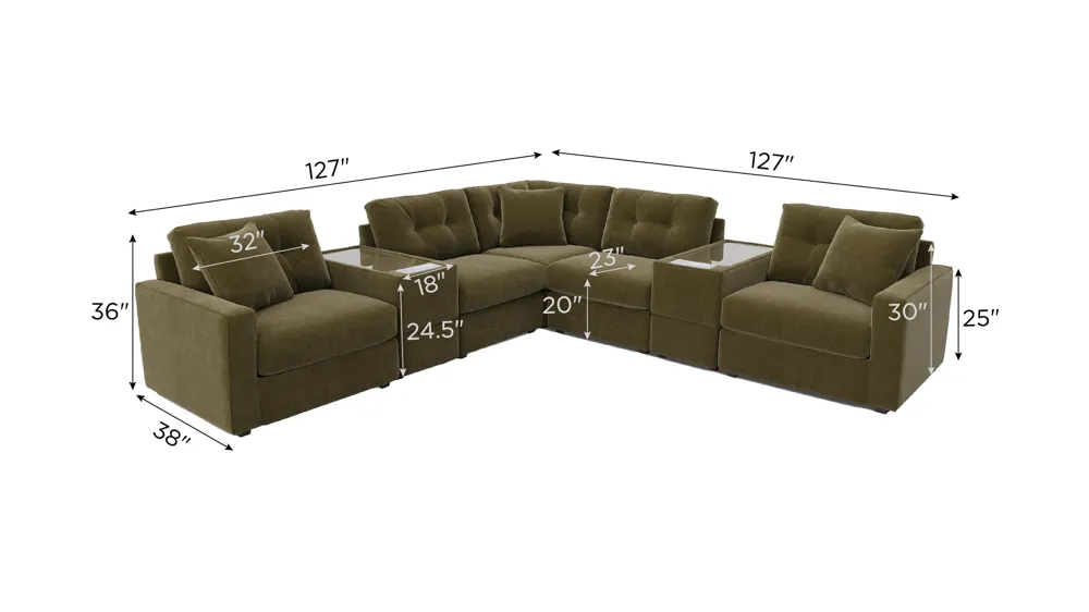 ModularOne 7-pc. Sectional w/Two Power Consoles Dimensions