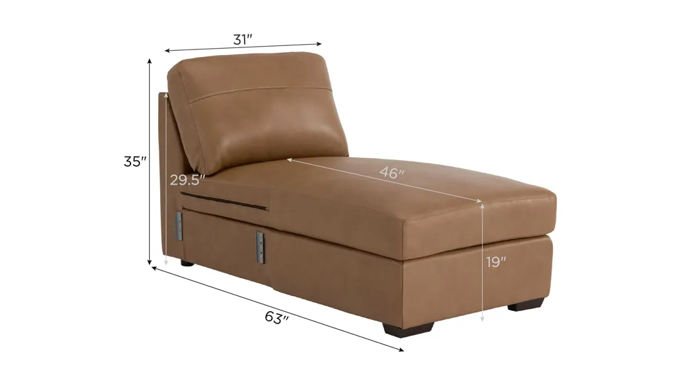 Harley Leather Armless Storage Chaise Dimensions