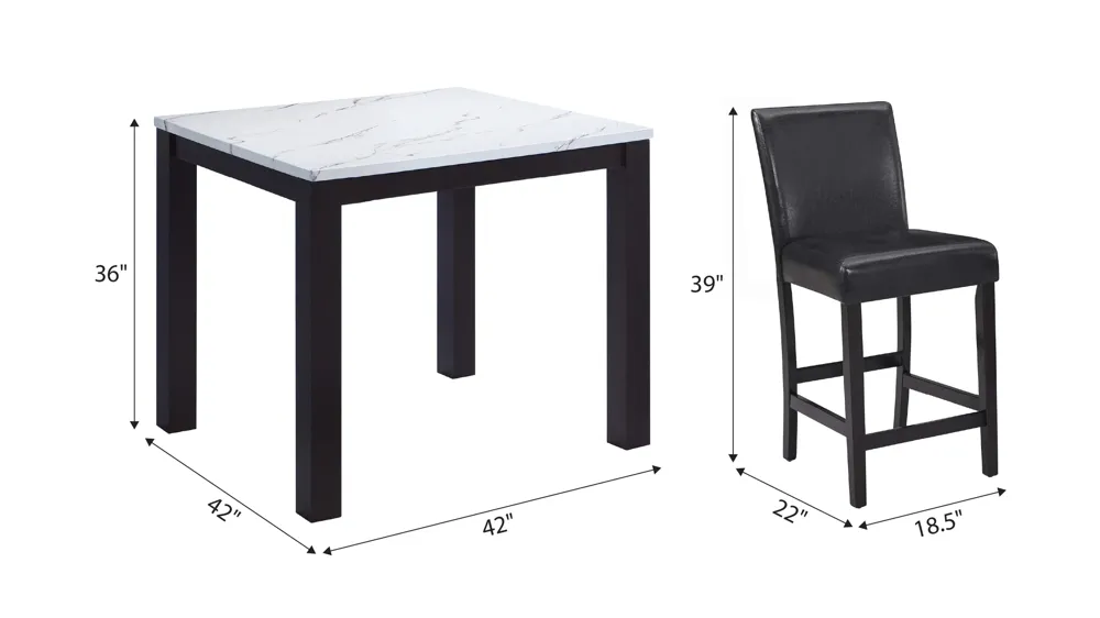 Lennon 5-pc. Counter-Height Dining Set Dimensions