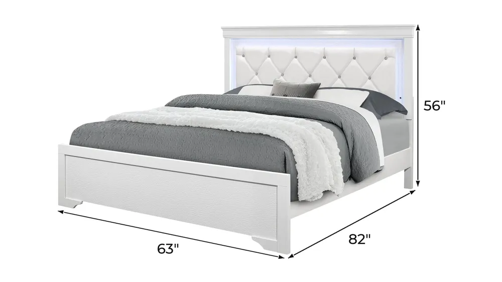 Pompei Bed w/ LED Light Dimensions