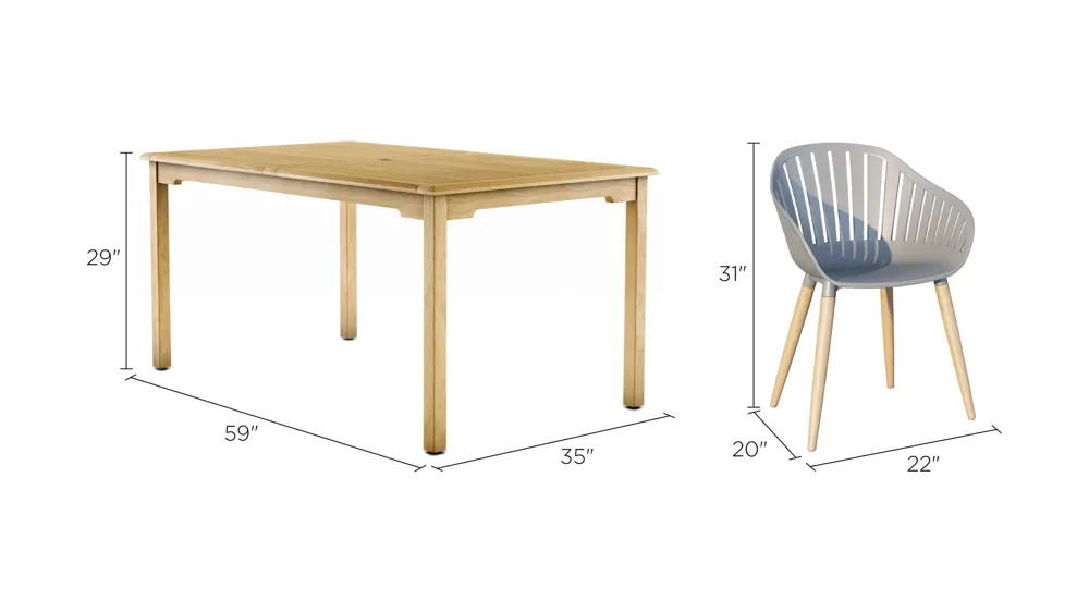 Amazonia Outdoor 9-pc. Rectangular Patio Dining Table Set w/ Eucalyptus Chairs Dimensions