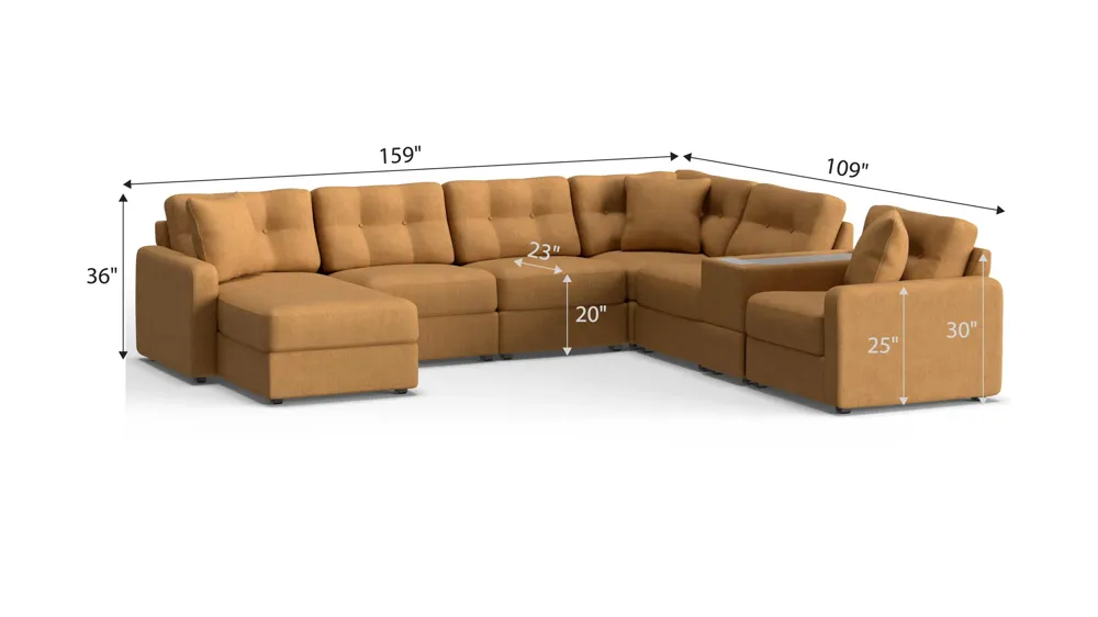 ModularOne 7-pc. Sectional w/One Power Console Dimensions