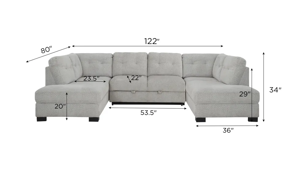 Pierce 3-pc. Sectional w/ Pop Up Sleeper Dimensions