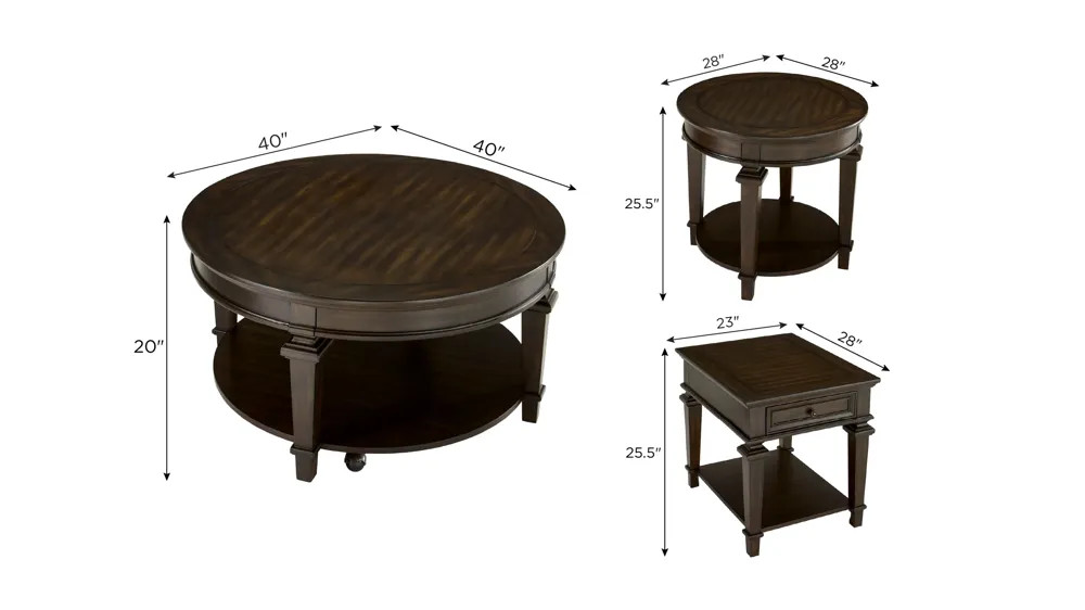 Conrad 3-pc. Occasional Tables Dimensions