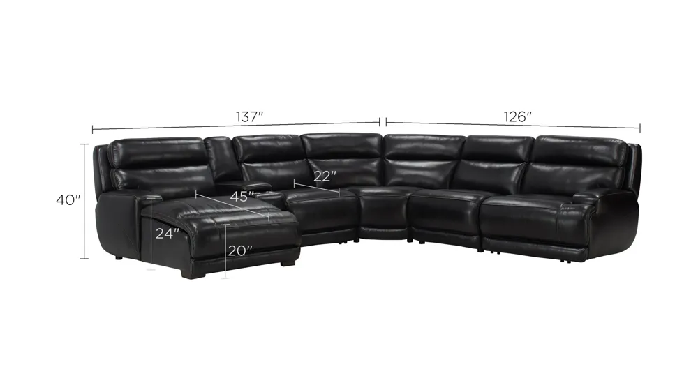 Tompkins Leather 6-pc. Sectional Dimensions