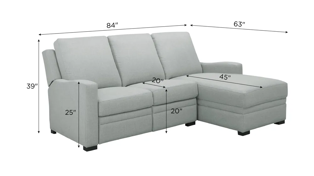 Poppy 2-pc. Power Sectional Dimensions