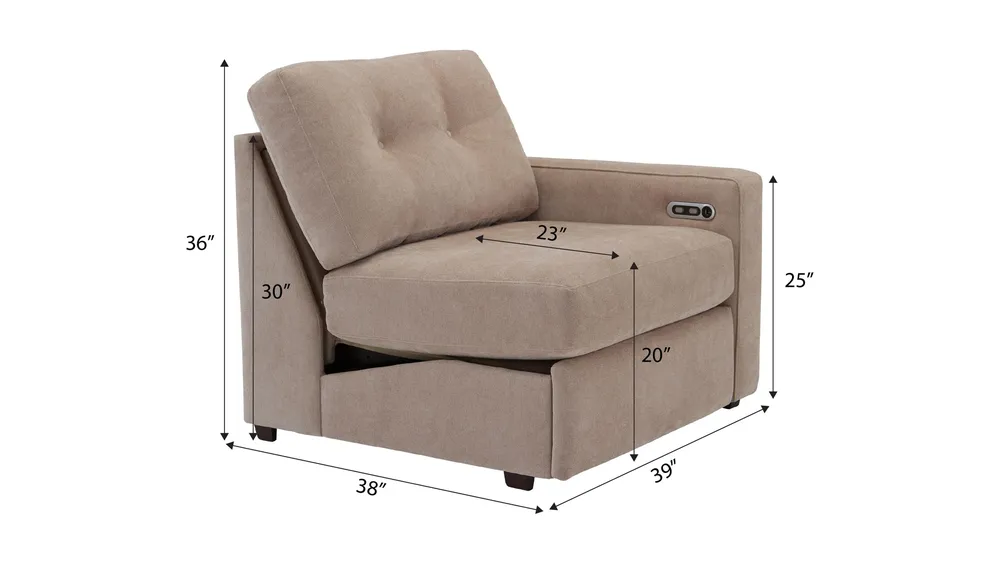 ModularOne Right Arm Facing Power Recliner Dimensions