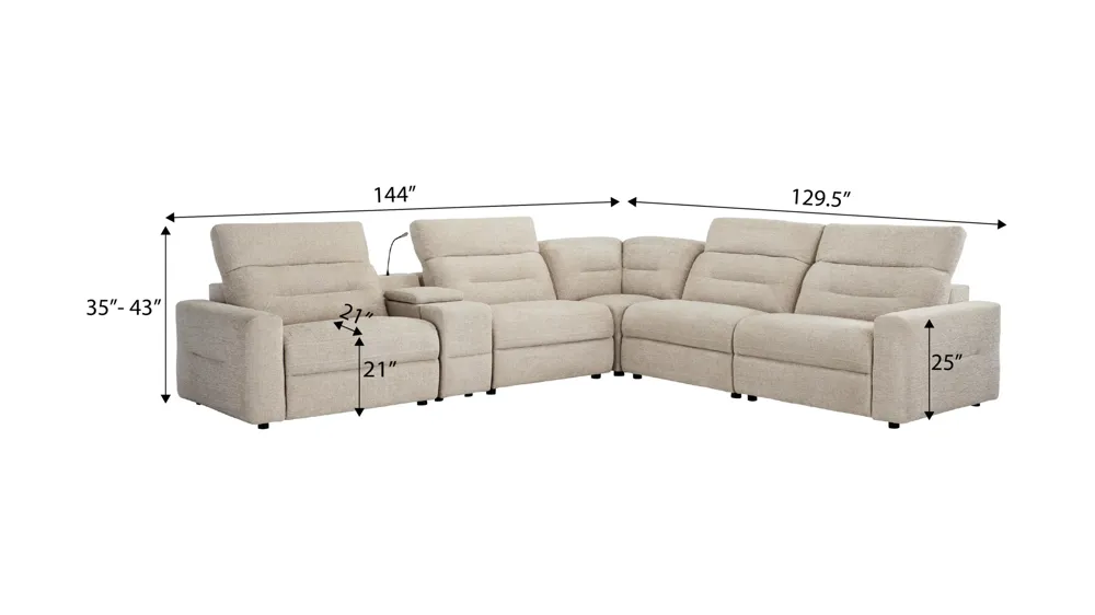 Bradbury 6-pc. Sectional Dimensions