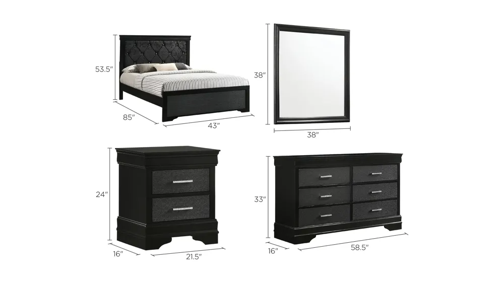 Amalia Upholstered 4-pc. Bedroom Set Dimensions
