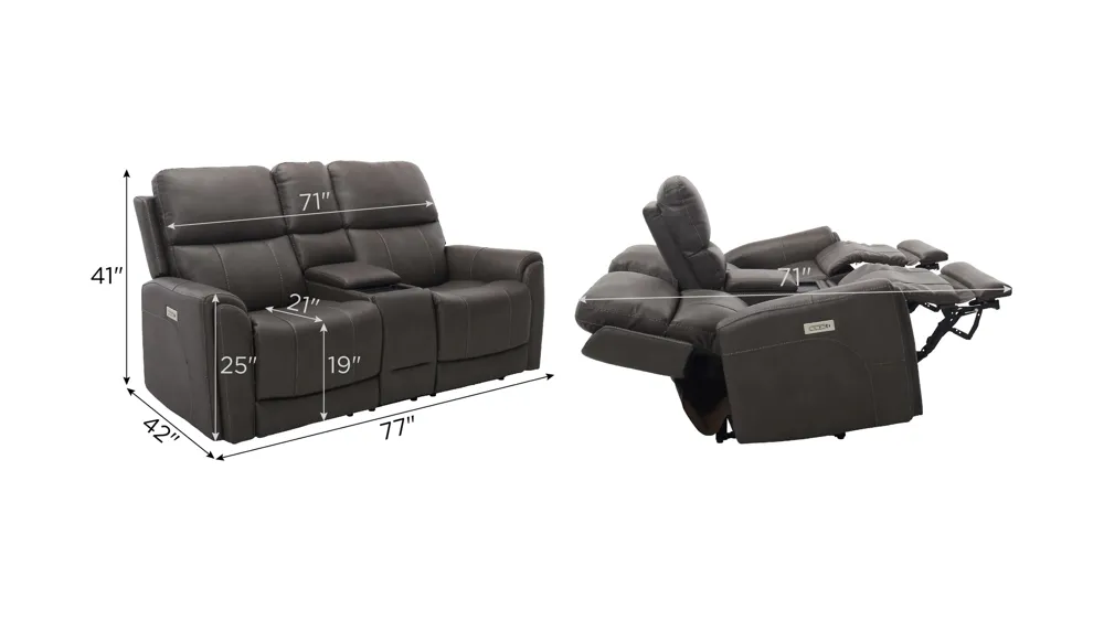 Calvin Triple Power Console Loveseat Dimensions