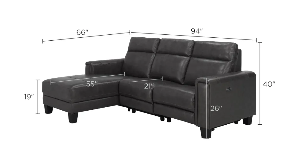 Ace 3-pc. Power Sectional Dimensions
