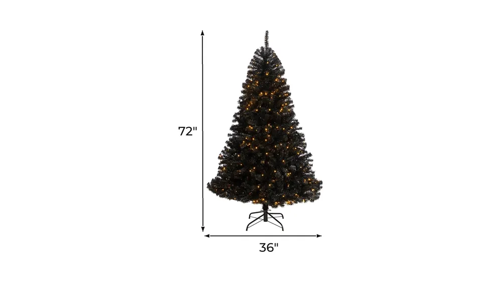 6' Black Artificial Tree with Clear LED Lights Dimensions