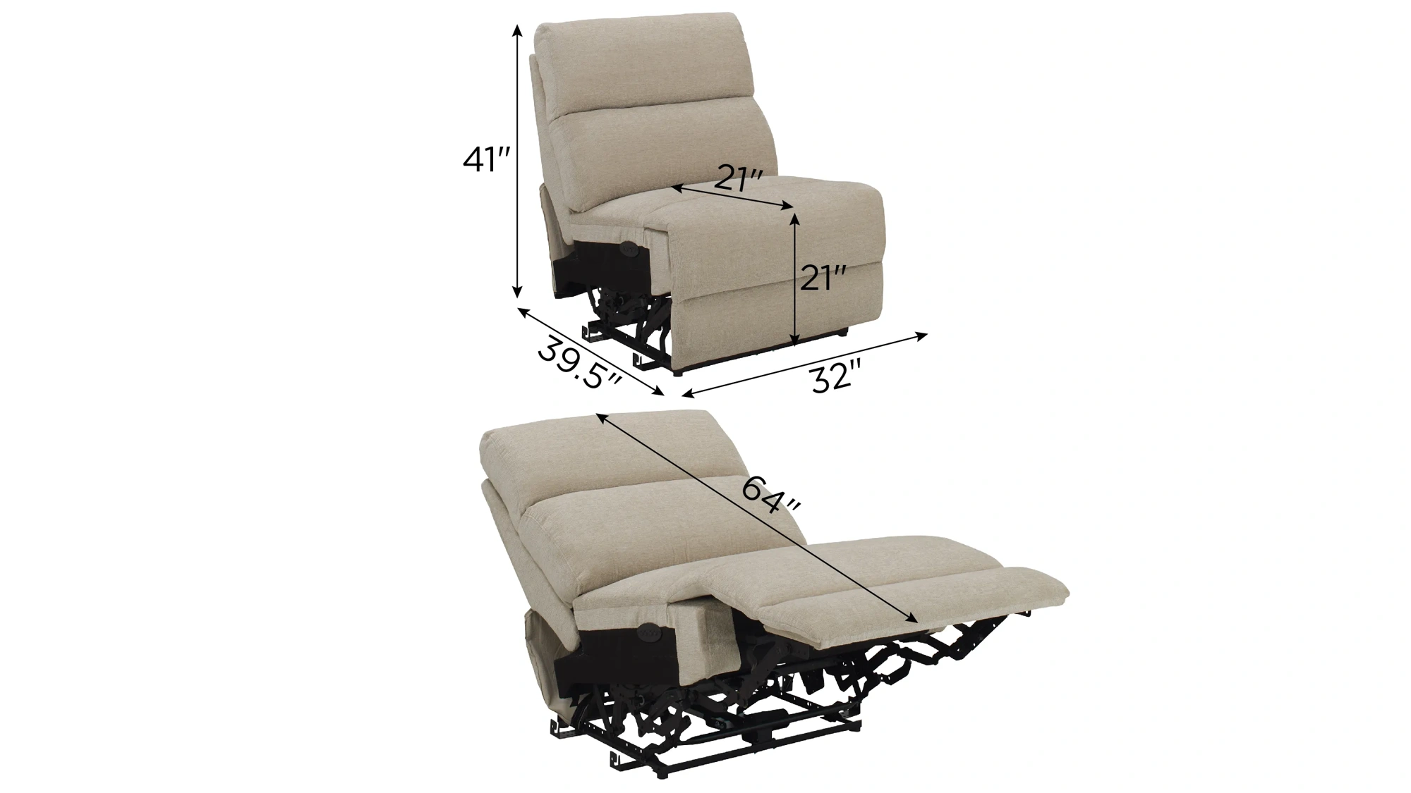 Fletcher Power Armless Recliner w Power Headrests Raymour Flanigan