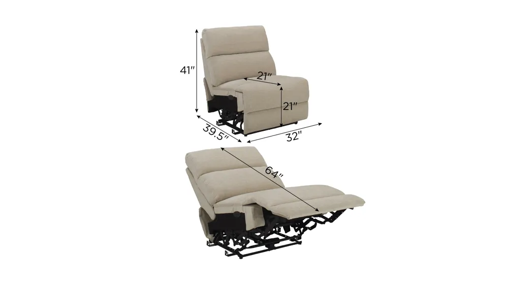 Fletcher Power Armless Recliner w/ Power Headrests Dimensions