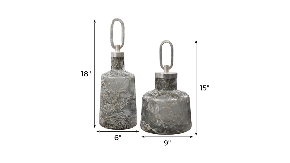 Storm Art Glass Bottles: Set of 2 Dimensions