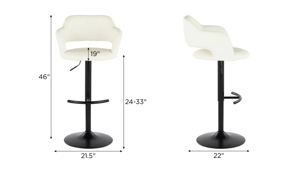 Margarite Adjustable Barstool - Set of 2 Dimensions