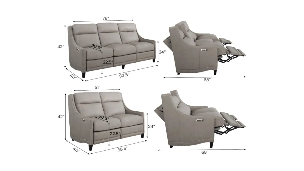 Sebastian 2-pc. Sofa & Loveseat Set Dimensions