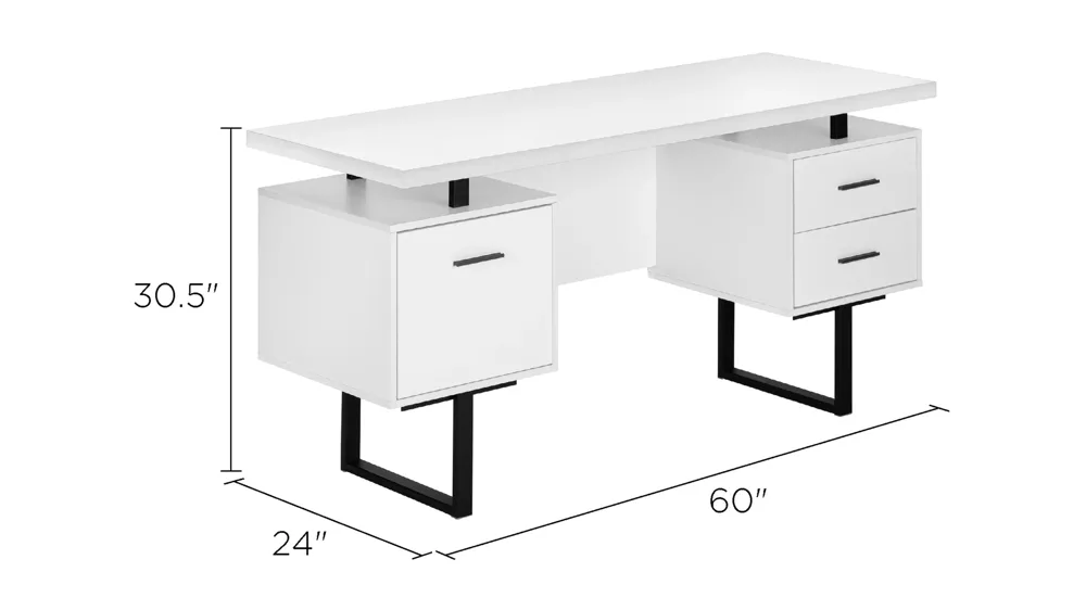 Grover Computer Desk with Floating Desktop Dimensions