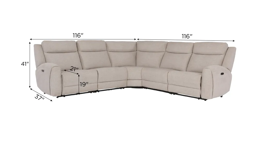 Newell 5-pc. Dual Power Sectional Dimensions