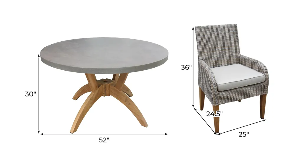 Nautical 7-pc. Teak and Wicker Outdoor Dining Set Dimensions