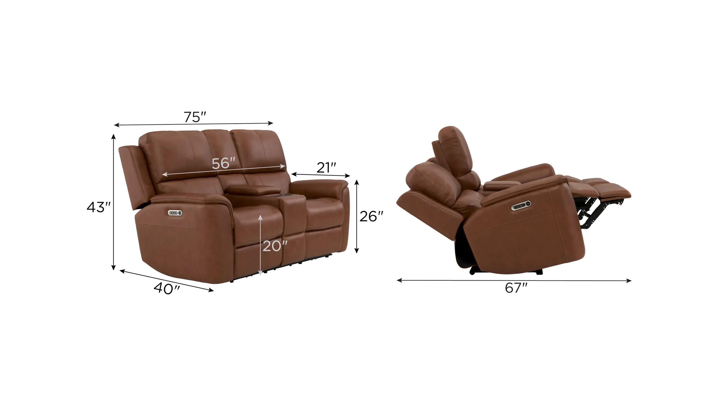 Henrick Triple Power Leather Console Loveseat | Raymour & Flanigan
