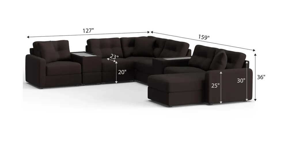 ModularOne 8-pc. Sectional w/One Power Console Dimensions
