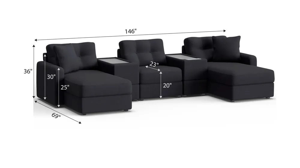 ModularOne 5-pc. Sectional w/One Power Console Dimensions